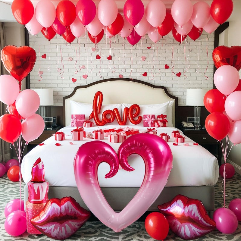 yeewaka Valentines Day balloon garland arch kit with red Hot pink and love theme mylar lip heart-shaped love letter balloons for Valentines galentines Day Proposal decorations - Image 1