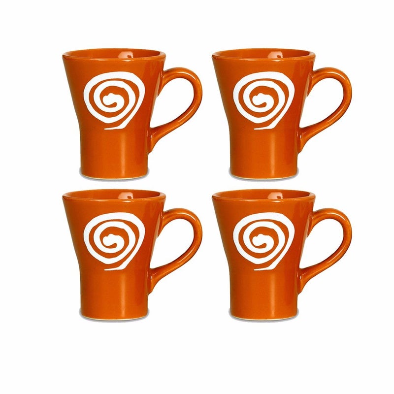 Caffeine Ceramic Handmade Orange and White Doodle Tea Cups (Set of 4 pcs) - Image 1