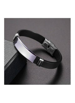 MARIO DRAFTS Men's Stainless Steel ID Bracelet, Black Silicone Band with Silver Plate, Modern Design  - Image 1