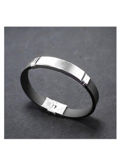 MARIO DRAFTS Men's Stainless Steel ID Bracelet, Black Silicone Band with Silver Plate, Modern Design  - Image 3