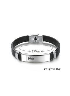 MARIO DRAFTS Men's Stainless Steel ID Bracelet, Black Silicone Band with Silver Plate, Modern Design  - Image 4