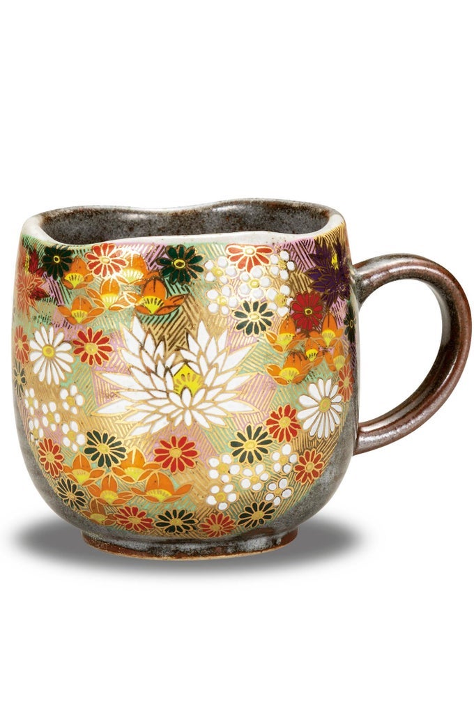PORCELAIN YAKIWARE COFFEE MUG GOLD FLOWER STANDARD VERSION