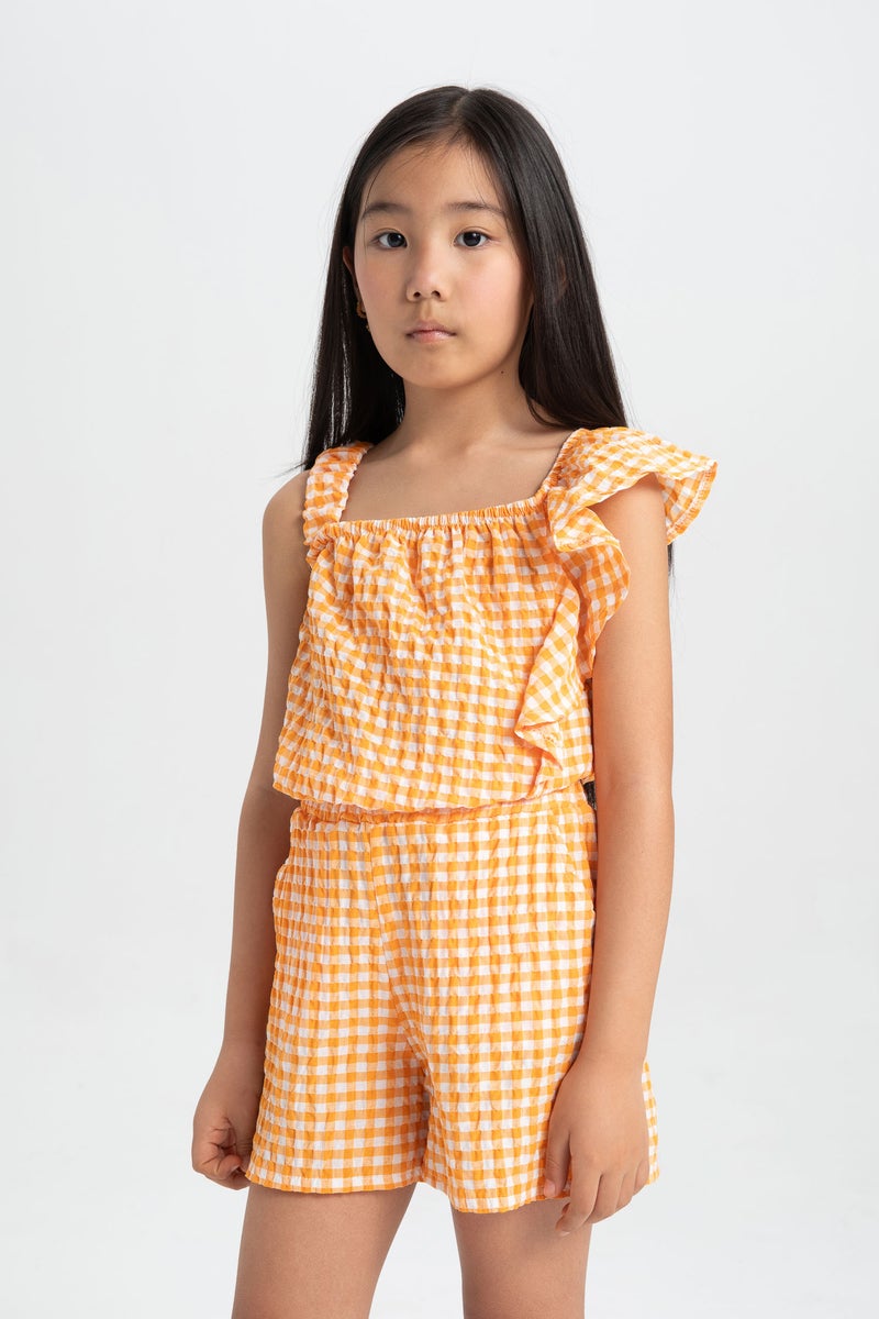 DeFacto Orange Girl Girl Crinkle Strap Blouse and Shorts 2 Piece Set Casual - Image 3