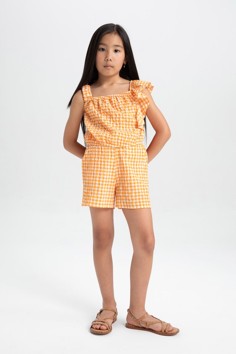 DeFacto Orange Girl Girl Crinkle Strap Blouse and Shorts 2 Piece Set Casual - Image 1
