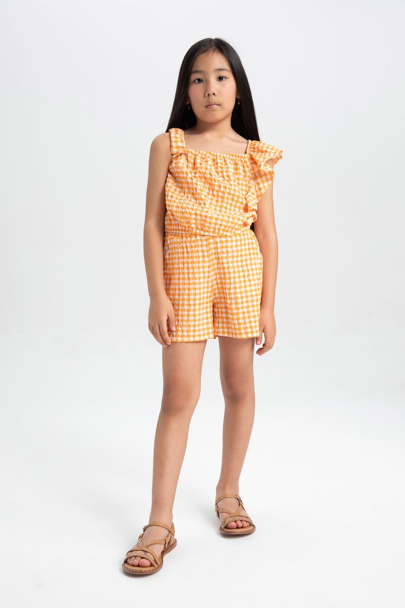 DeFacto Orange Girl Girl Crinkle Strap Blouse and Shorts 2 Piece Set Casual - Image 2