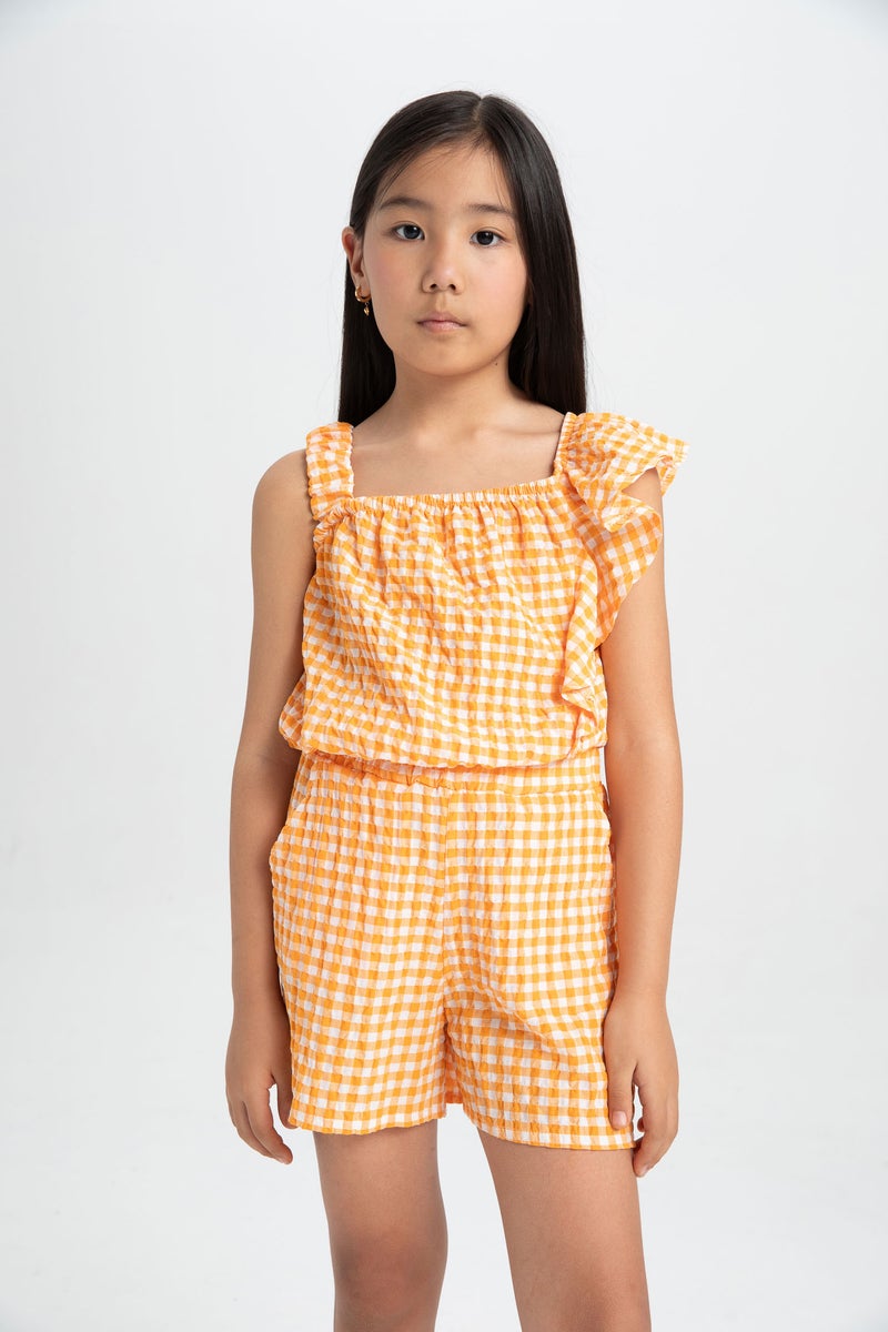 DeFacto Orange Girl Girl Crinkle Strap Blouse and Shorts 2 Piece Set Casual - Image 4