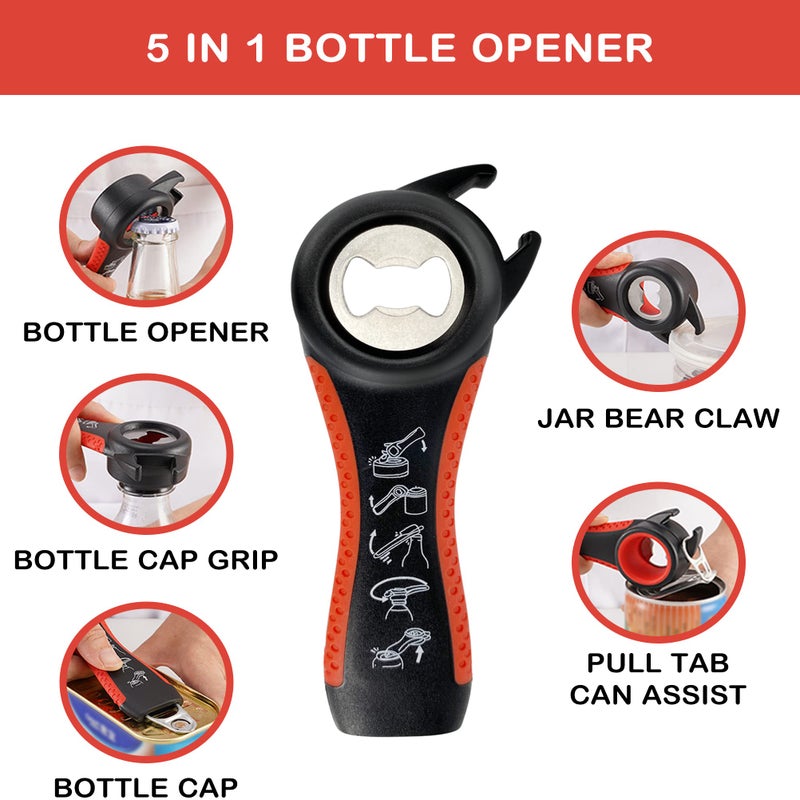 HUMANFUN Jar Opener for Weak Hands, Seniors with Arthritis, 5 in 1 Multi Function Bottle Opener Lid Opener For Arthritic Hands with Non Slip Rubber Jar opener Gripper Pad(red) - Image 4