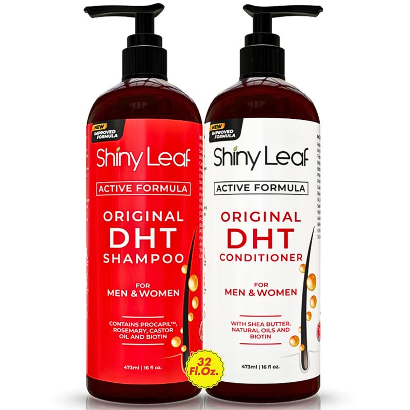 Shiny Leaf DHT Blocker Shampoo and Conditioner for Hair Loss With Biotin For Men, Women, Anti-Hair Loss Treatment, Rosemary Leaf Oil and Asparagus Extracts, for Thinning Hair (Shampoo and Conditioner) (1 Set) - Image 1