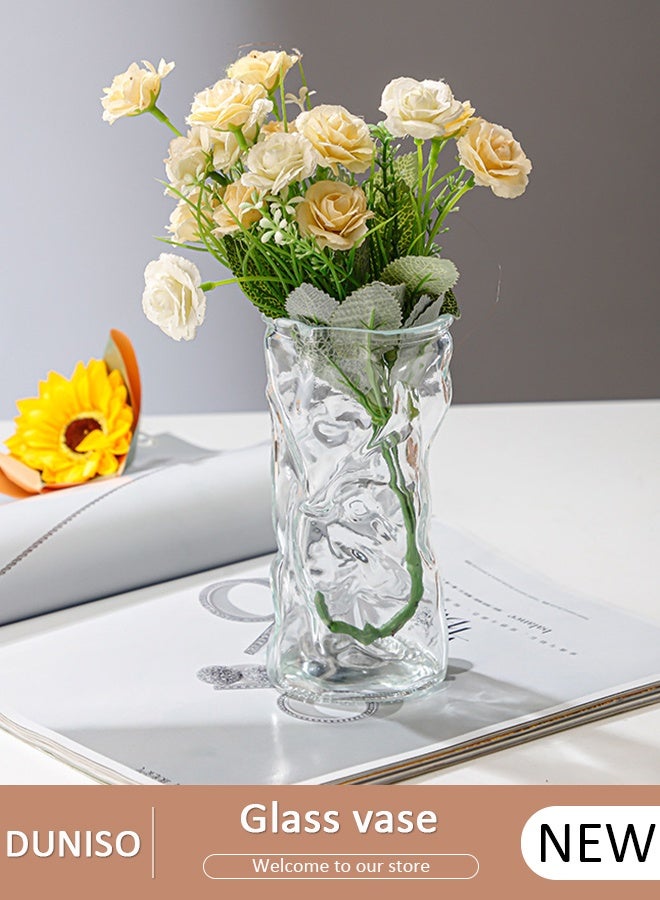 DUNISO Creative Clear Glass Vase Craft Aesthetic Decorative Small Flower Vase Hydroponic Plant Desktop Ornament Metal Geometric Vase for Flowers Rose Home and Office - Image 1