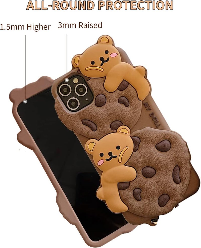 SGVAHY Case for iPhone 15 Plus with Strap Lanyard Keychain Cute Bear Cookie Kawaii Funny Soft Silicone Shockproof Protective Cover for Women Girls - Image 3