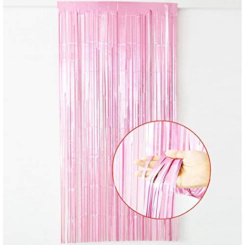 SOI Foil Metallic Tinsel Fringe Big Size Curtains for Birthday, Anniversaries, Graduation, Retirement, Baby Shower Decoration (Pack of 2) (Pastel Pink) - Image 2