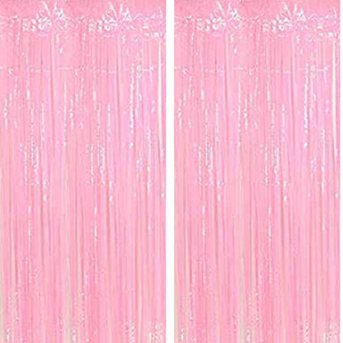 SOI Foil Metallic Tinsel Fringe Big Size Curtains for Birthday, Anniversaries, Graduation, Retirement, Baby Shower Decoration (Pack of 2) (Pastel Pink) - Image 1