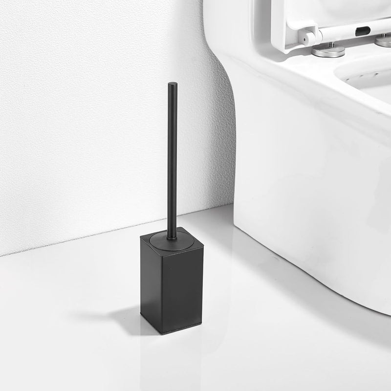 Black Stainless Steel Square Vertical Toilet Brush Set with Lid (Includes Storage Base) - Image 1