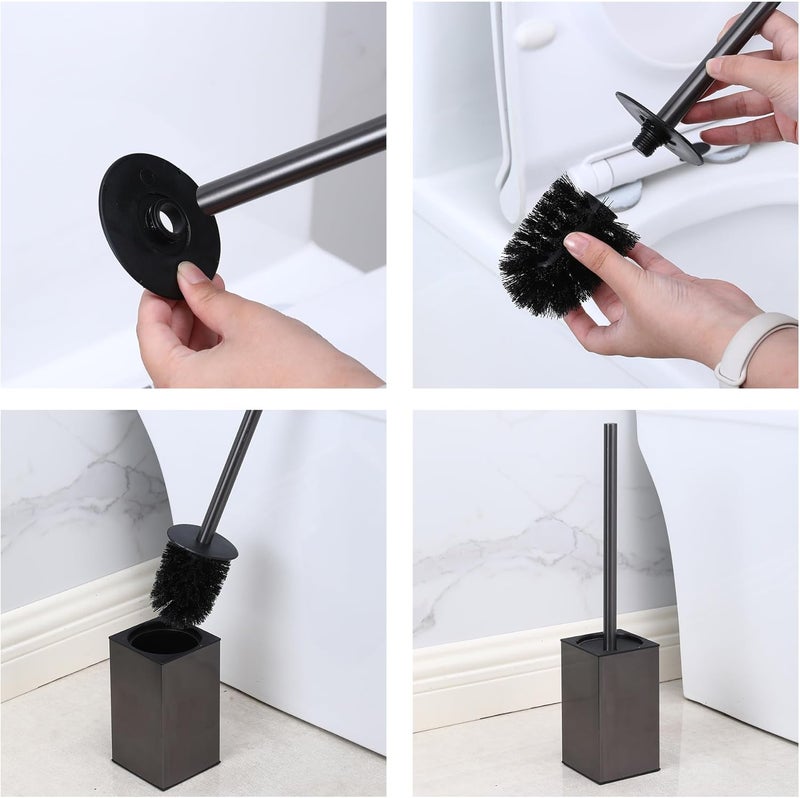 Black Stainless Steel Square Vertical Toilet Brush Set with Lid (Includes Storage Base) - Image 2