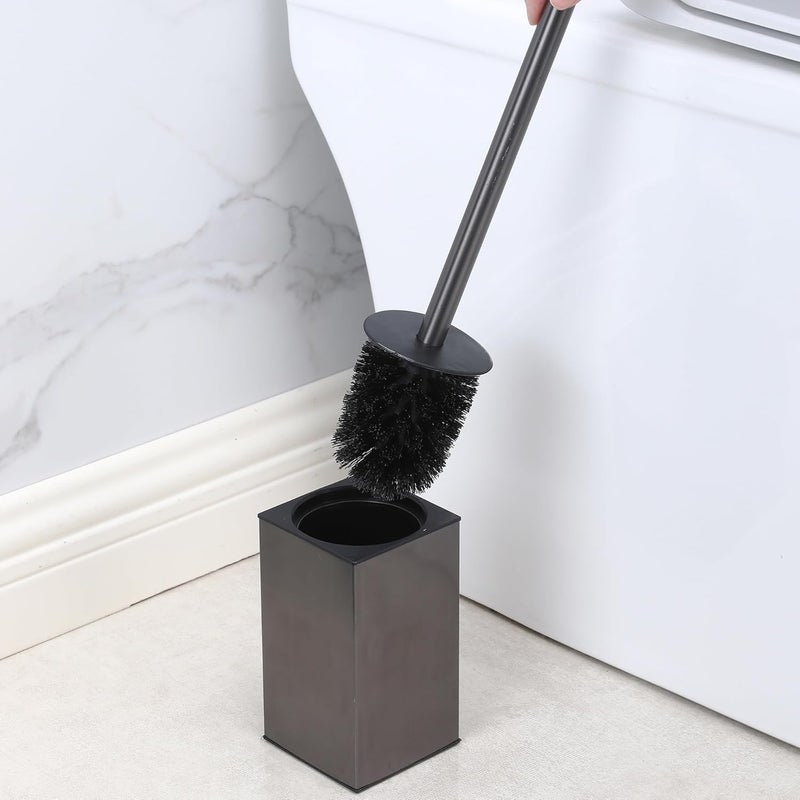 Black Stainless Steel Square Vertical Toilet Brush Set with Lid (Includes Storage Base) - Image 3