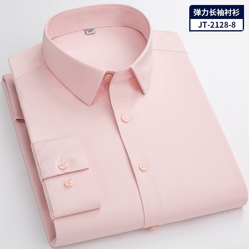 No-iron trace-free stretch bamboo fiber men's shirt long-sleeved new solid color business professional overalls work shirt JT-2128-8 43 - Image 1