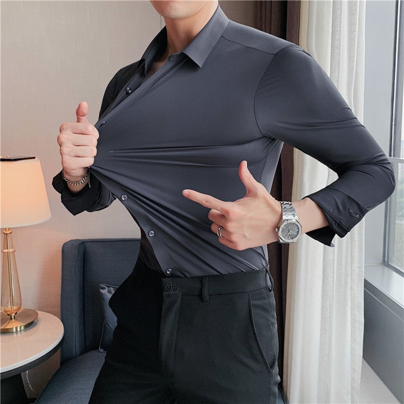 No-iron trace-free stretch bamboo fiber men's shirt long-sleeved new solid color business professional overalls work shirt JT-2128-8 43 - Image 2
