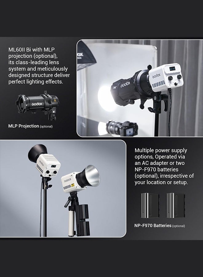 Godox ML60IIBi 70W Bi-Color COB LED Video Light,2800K-6500K CRI 96+/TLCI 97+,Built-in 11 Lighting Effects,App Control Photography Lighting - Image 3