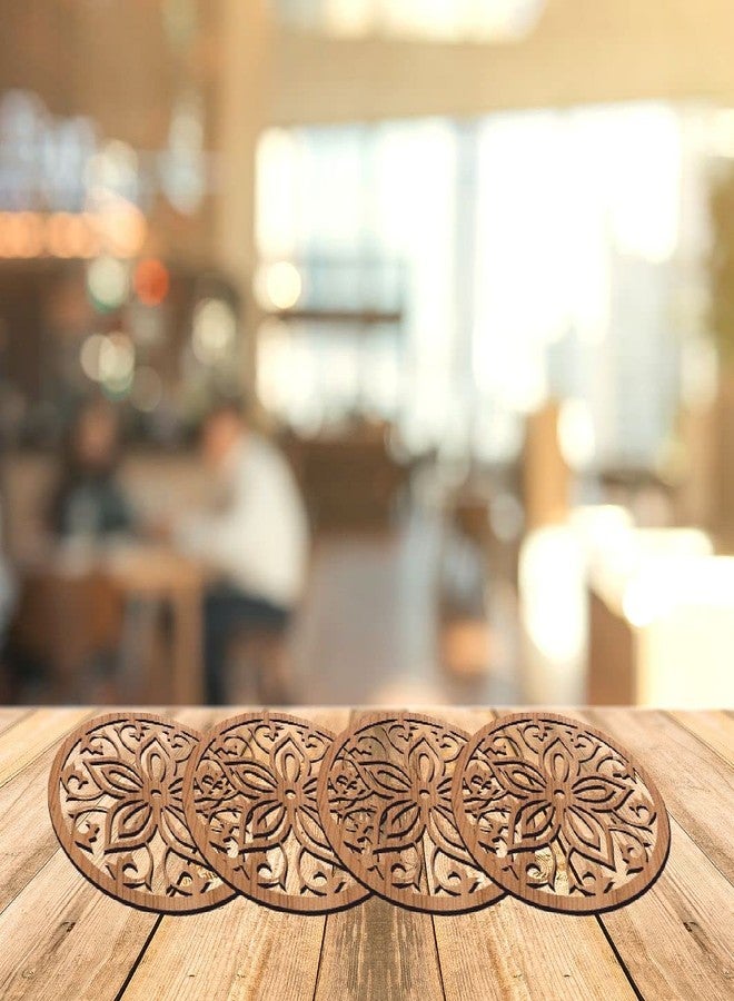 CVANU Set of 4 Coasters, Mandala Design, Laser Cut Wooden Coaster for Tea, Coffee, Office Desk (Size: 4inch x 4inch) - Image 3