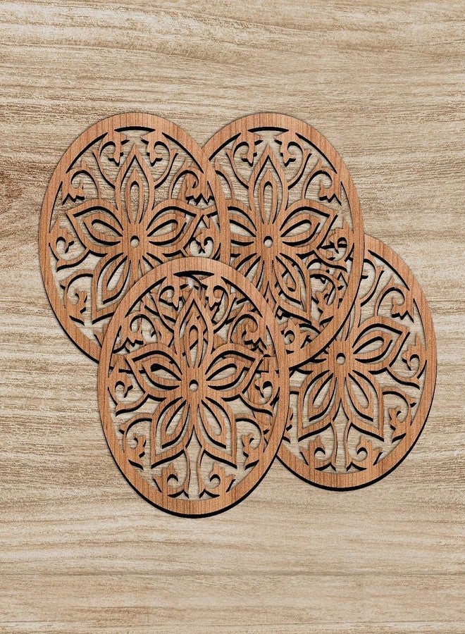 CVANU Set of 4 Coasters, Mandala Design, Laser Cut Wooden Coaster for Tea, Coffee, Office Desk (Size: 4inch x 4inch) - Image 1