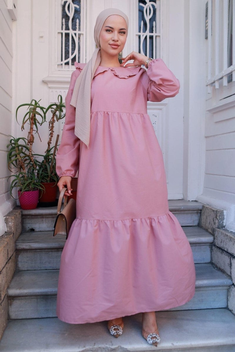 Hafsa Mina Baby Collar Hijab Dress Pink HM2080 - Image 5