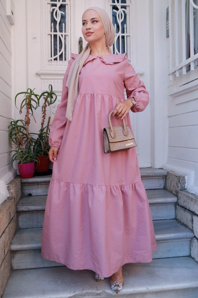 Hafsa Mina Baby Collar Hijab Dress Pink HM2080 - Image 1