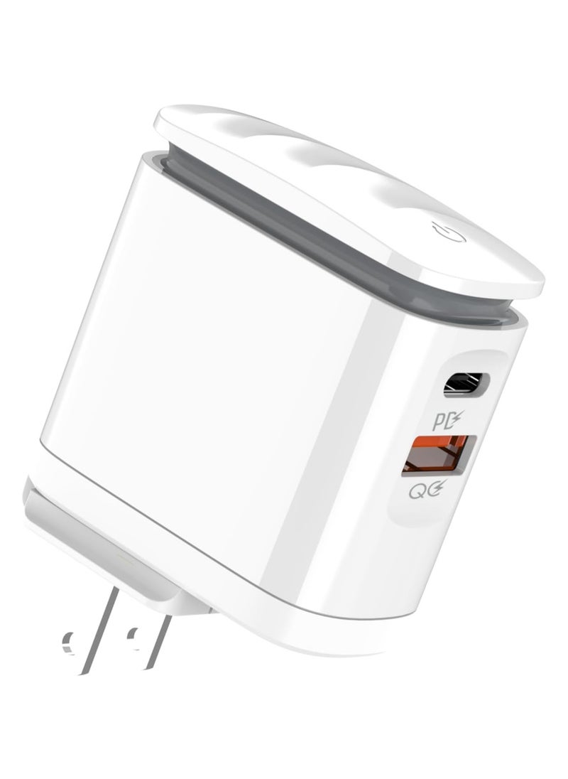 إل دينو - LDNIO A2423C شاحن حائط سريع بقابس أوروبي مع كابل Lightning ومصباح LED ليلي 25 وات - أبيض - Image 1