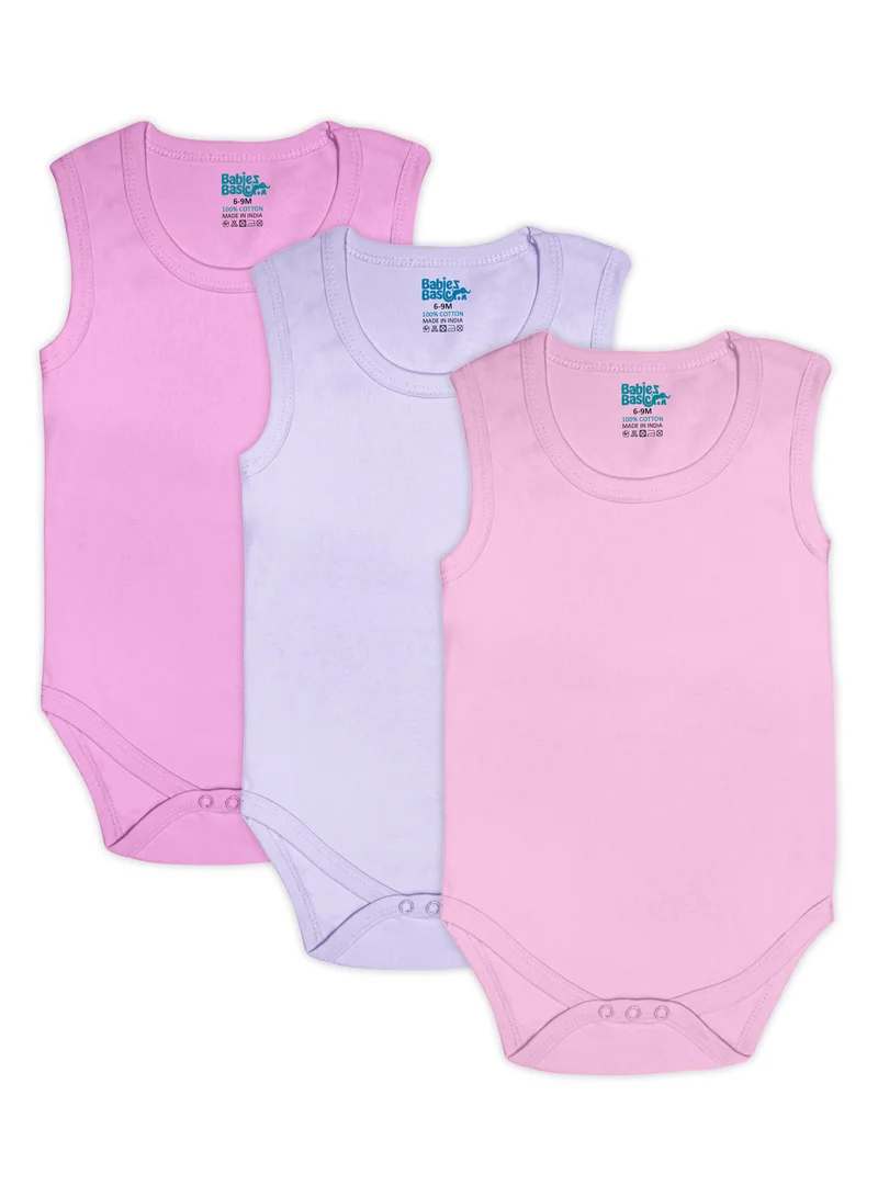 Babies Basic BabiesBasic 100% Super Combed Cotton, Sleeveless Bodysuit, for New Born to 24months. Set of 3, Pink, Lavender, L.Pink