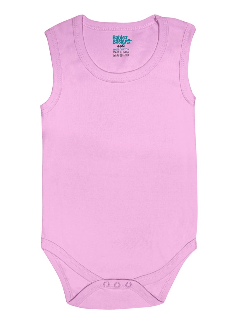 Babies Basic BabiesBasic 100% Super Combed Cotton, Sleeveless Bodysuit, for New Born to 24months. Set of 3, Pink, Lavender, L.Pink - Image 2