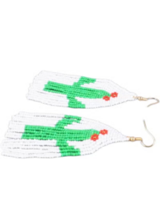 Cactus Beaded Tassel Earrings Boho Style Comfortable Daily Wear Catus Pattern Rice Bead for Mini Tassel Routine Wear Long Regular Wear Small Tassel Wear Tassels