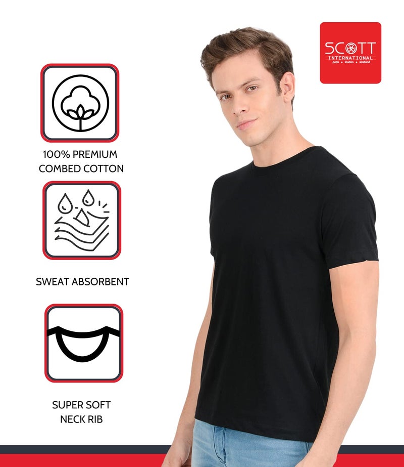 Scott International Men's Solid Regular Fit T-Shirt (BSH3-BL-L_Black_Large) - Image 3