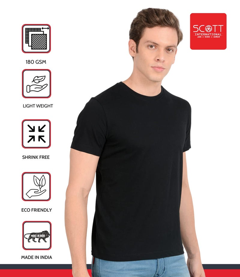 Scott International Men's Solid Regular Fit T-Shirt (BSH3-BL-L_Black_Large) - Image 4