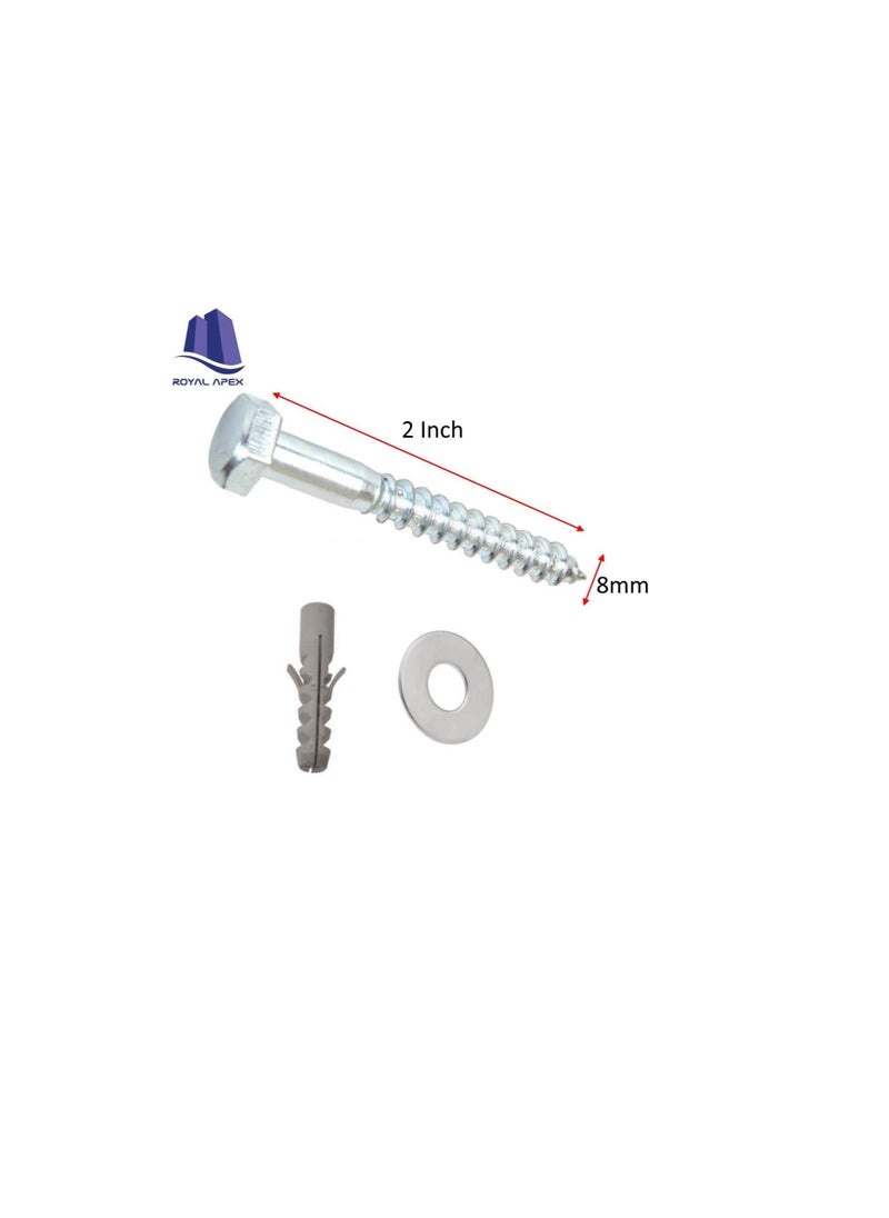 Generic 10 Pcs Galvanized (G.I) Hex Head Coach Screws with Washer & Fisher Plug Wood Working for Holding Together Heavy Timber, and Concrete Working. (8mm, Length 2 Inch)  - Image 3