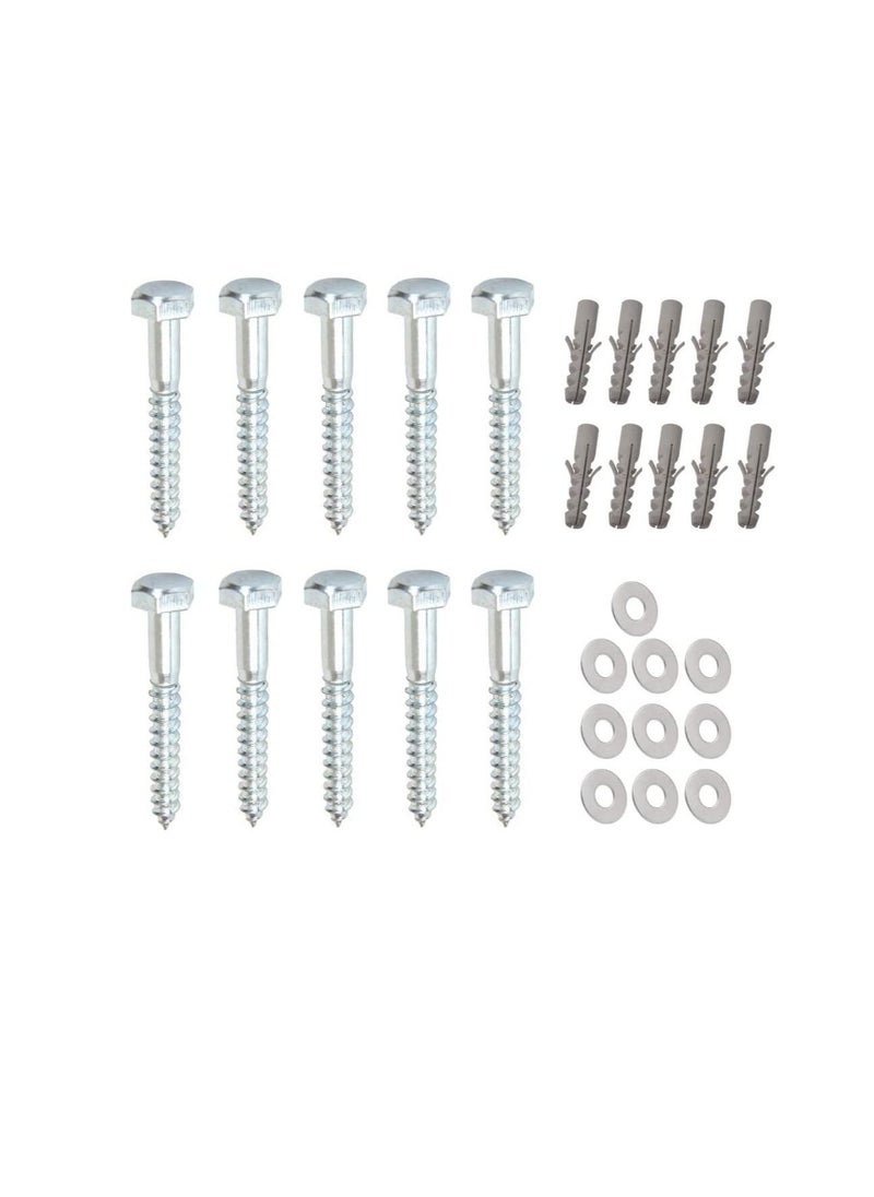 Generic 10 Pcs Galvanized (G.I) Hex Head Coach Screws with Washer & Fisher Plug Wood Working for Holding Together Heavy Timber, and Concrete Working. (8mm, Length 2 Inch)  - Image 1