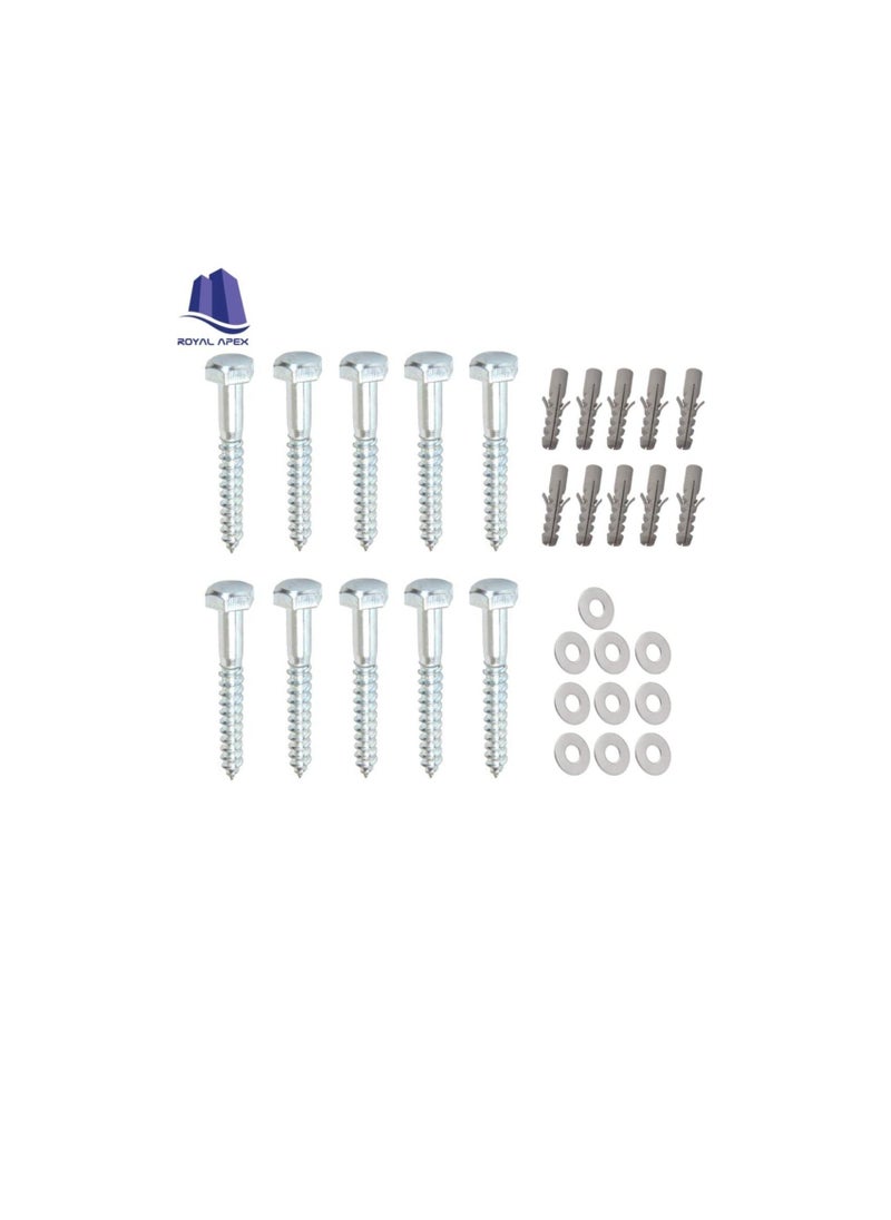 Generic 10 Pcs Galvanized (G.I) Hex Head Coach Screws with Washer & Fisher Plug Wood Working for Holding Together Heavy Timber, and Concrete Working. (8mm, Length 2 Inch)  - Image 2