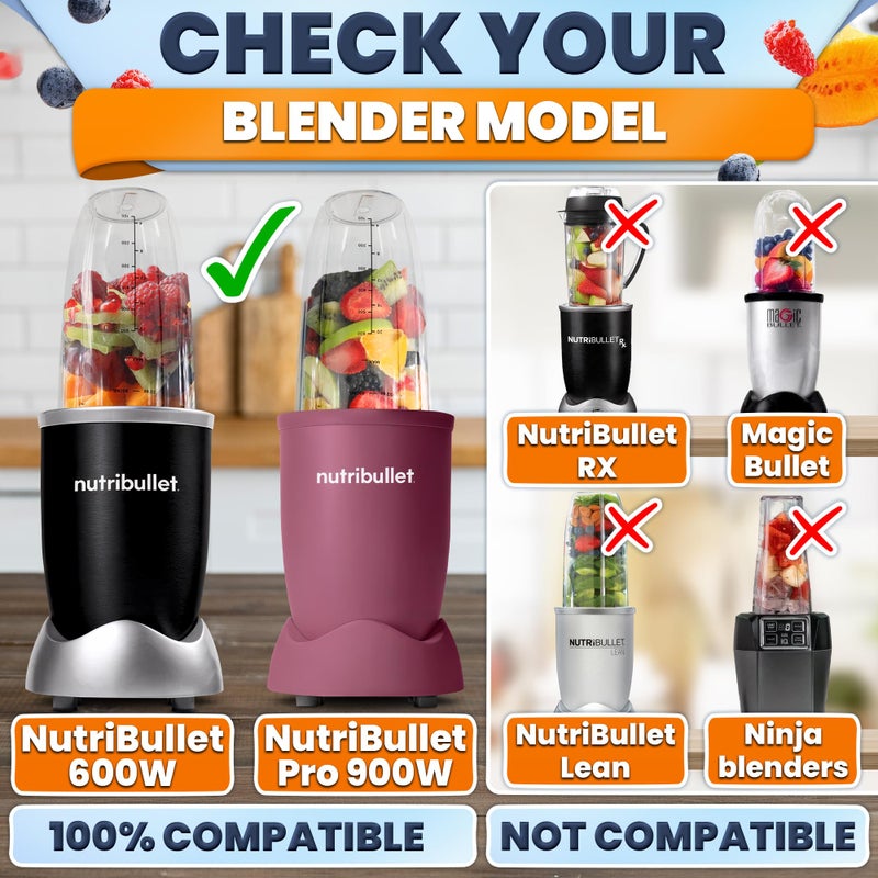 KETAR Bullet Blender Cups 32 oz - Blender Cup Replacement 7 Pieces Set Compatible with 600W and Pro 900W High-Speed Systems - Stainless Steel Extractor Blade for Mixing, Smoothies, Juicing, and More - Image 2