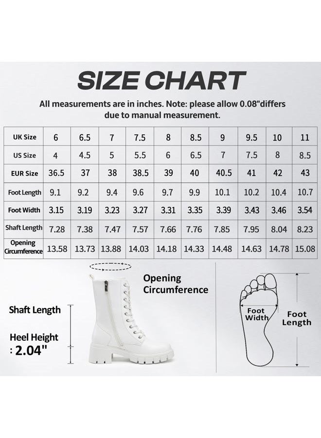 Vepose Women's Mid Calf Combat Boots Lace-up Elastic Chunky Platform Boot with Side Zipper, All White-combat Boots-9650a, 8 - Image 3