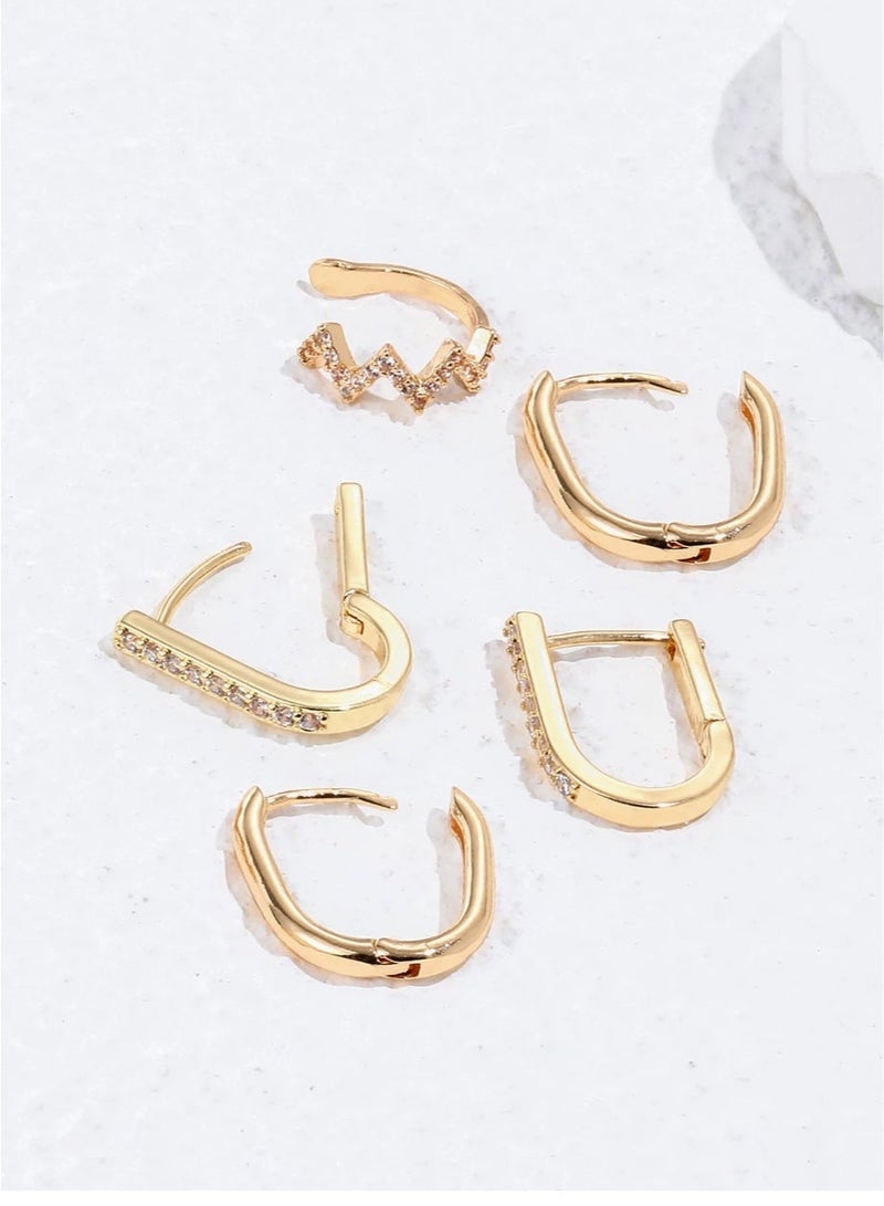 SHEIN5pcs Cubic Zirconia Decor Earring Copper Jewelry - Image 3