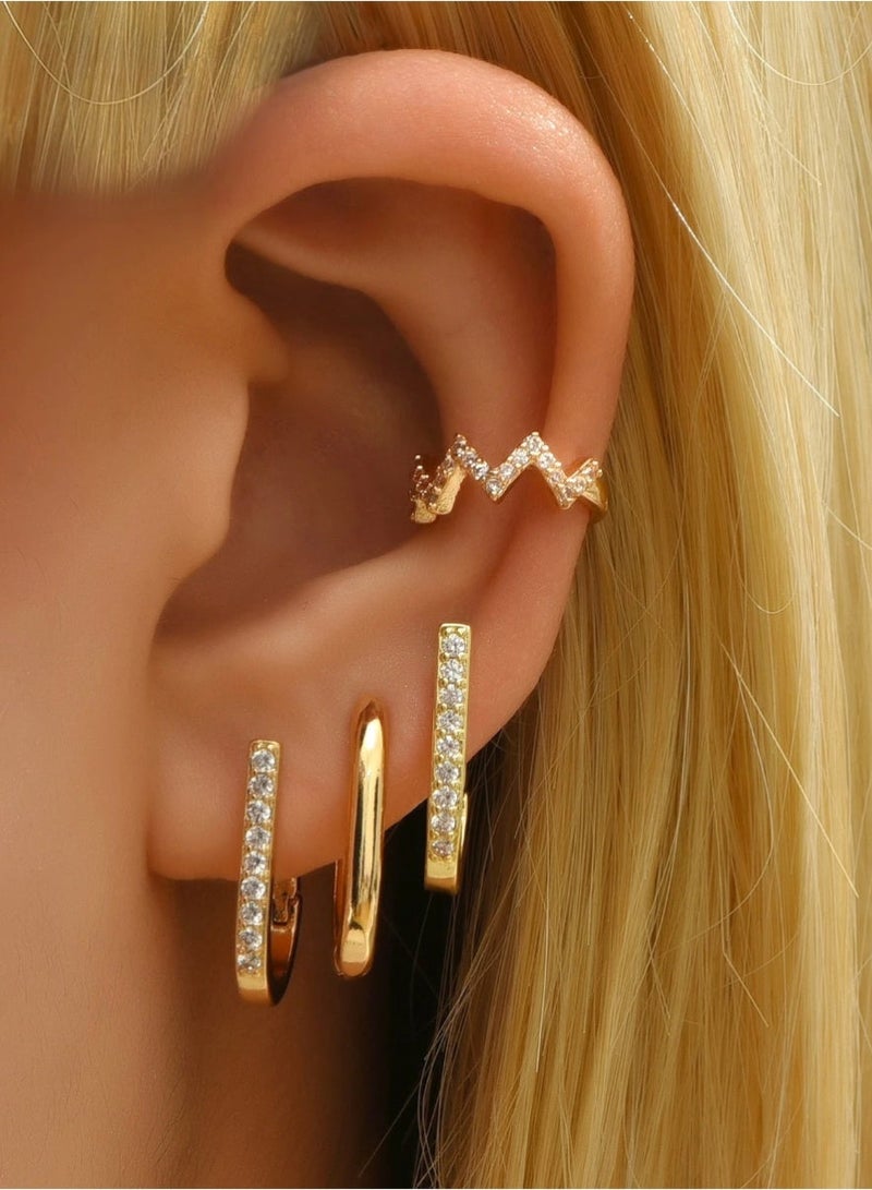 SHEIN5pcs Cubic Zirconia Decor Earring Copper Jewelry - Image 1