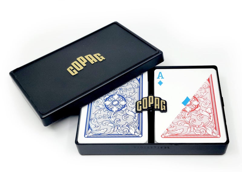 Copag 4-Color Legacy Design 100% Plastic Playing Cards  Poker Size (Standard) Regular Index Red/Blue Double Deck Set - Image 1