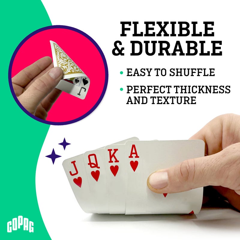 Copag 4-Color Legacy Design 100% Plastic Playing Cards  Poker Size (Standard) Regular Index Red/Blue Double Deck Set - Image 3