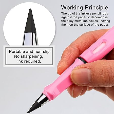 Generic LITTLEMORE Inkless Pencils Eternal Everlasting Pencil Replaceable Head Infinite Pencil Inkless Pen Technology Unlimited Writing Eternal Pencil No Ink with Replaceable Graphite Nib Pencil - Image 2