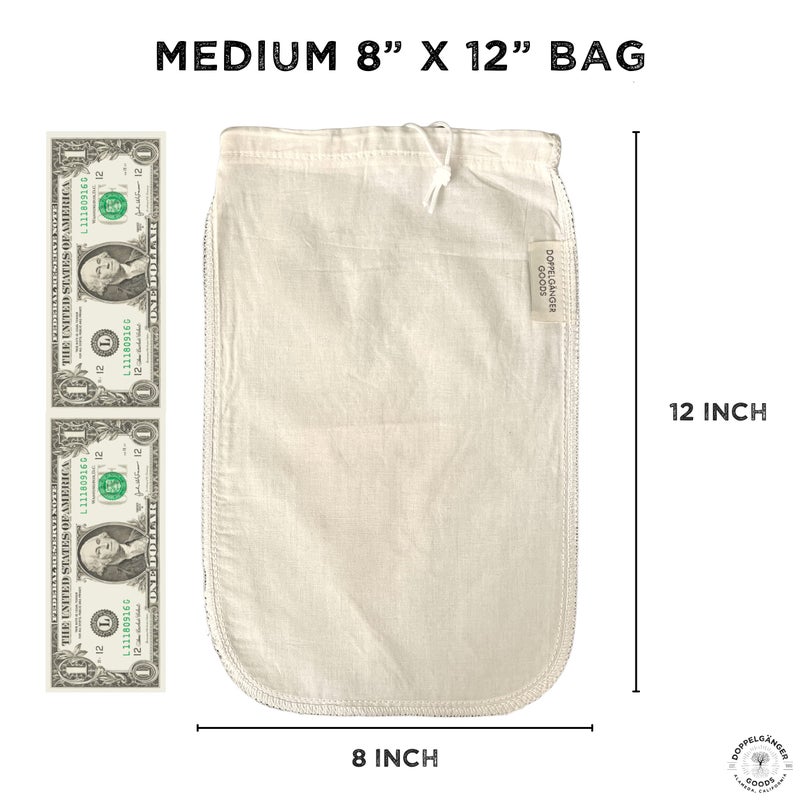 Doppeltree (2-Pack, Medium 8in x 12in) Organic Cotton Cold Brew Coffee Bag - Designed in California - Reusable Coffee Filter with EasyOpen Drawstring Cold Brew Maker for Pitchers, Mason Jars, & Toddy Systems - Image 4