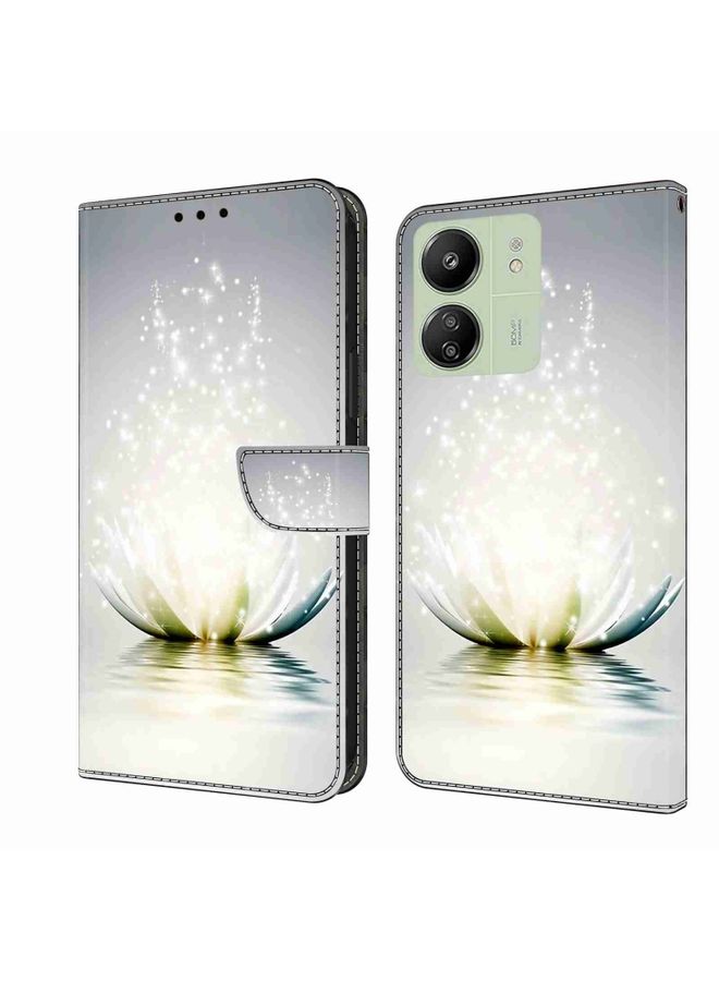 HuHa Case Cover For Xiaomi Redmi 13C Crystal 3D Shockproof Protective Leather Phone Case Light Lotus 