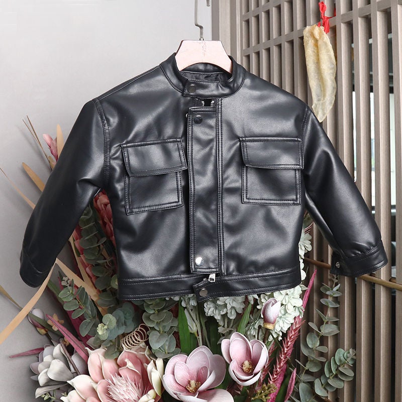 Korean Style Children'S Wear Thickened Fleece-Lined Jacket Korean Style Children'S Handsome Leather Jacket Western Style Boys' Baby Biker Jacket - Image 5