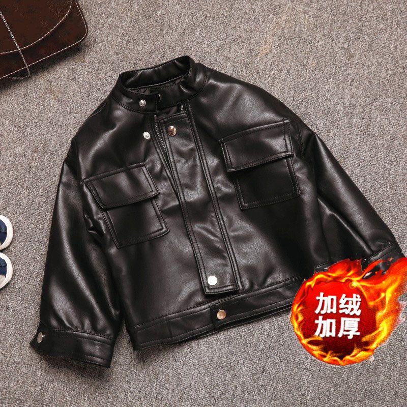 Korean Style Children'S Wear Thickened Fleece-Lined Jacket Korean Style Children'S Handsome Leather Jacket Western Style Boys' Baby Biker Jacket - Image 4