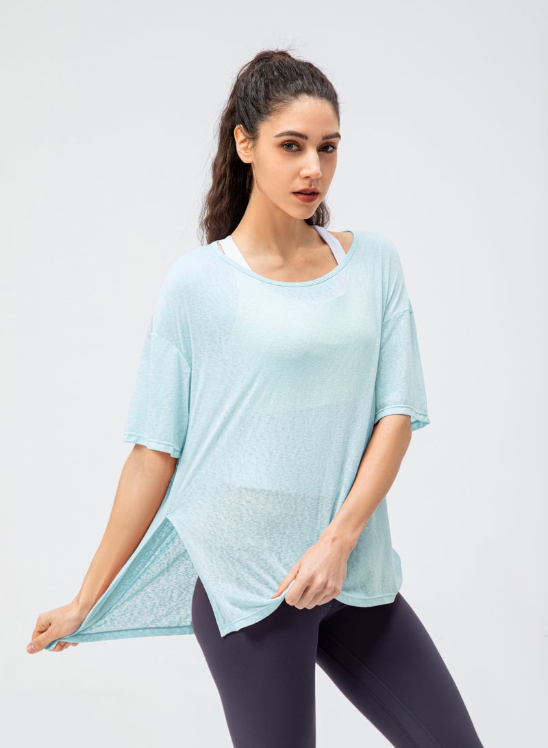 Loquat Women Quick Dry Breathable Yoga T-Shirt Blue - Image 1