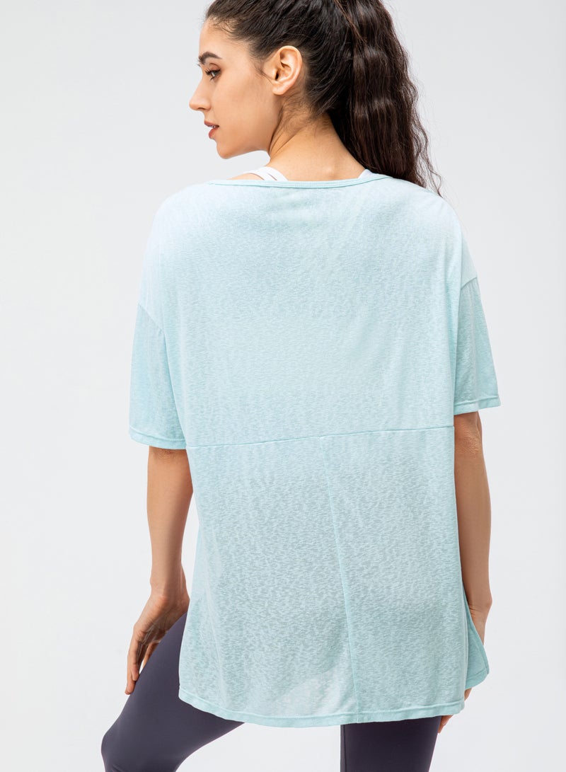 Loquat Women Quick Dry Breathable Yoga T-Shirt Blue - Image 2