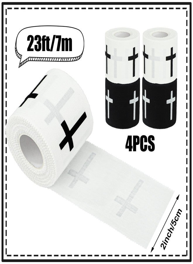 Fairooth - 4 x Christian Cross Bible Verses Black & White Cross Sports Wrist Band for Gymnastics, Tennis, Boxing and Other Sports, Also Used as First to First to - Image 2