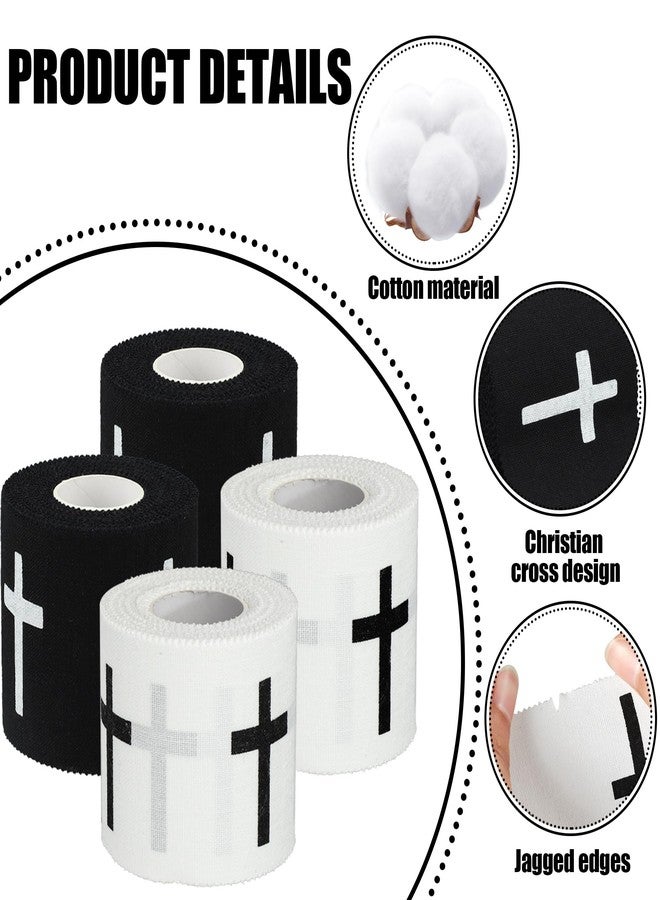 Fairooth - 4 x Christian Cross Bible Verses Black & White Cross Sports Wrist Band for Gymnastics, Tennis, Boxing and Other Sports, Also Used as First to First to - Image 3